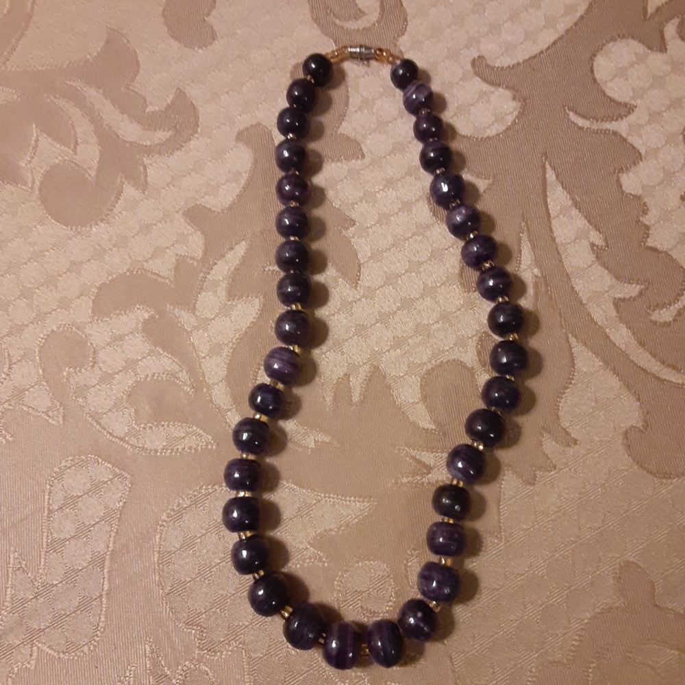Purple Stones & Gold Beaded Necklace